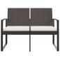 Preview: Gartenbank 2-Sitzer mit Kissen Braun PP-Rattan