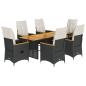 Preview: 7-tlg. Garten-Essgruppe mit Kissen Schwarz Poly Rattan
