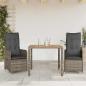 Preview: ARDEBO.de - 3-tlg. Garten-Bistro-Set mit Kissen Grau Poly Rattan