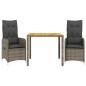 Preview: 3-tlg. Garten-Bistro-Set mit Kissen Grau Poly Rattan