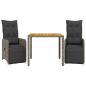 Preview: 3-tlg. Garten-Bistro-Set mit Kissen Grau Poly Rattan