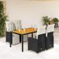 Preview: ARDEBO.de - 5-tlg. Garten-Bistro-Set mit Kissen Schwarz Poly Rattan