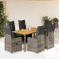 Preview: ARDEBO.de - 7-tlg. Garten-Bistro-Set mit Kissen Grau Poly Rattan