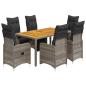 Preview: 7-tlg. Garten-Bistro-Set mit Kissen Grau Poly Rattan