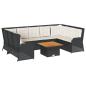 Preview: 7-tlg. Garten-Lounge-Set mit Kissen Schwarz Poly Rattan
