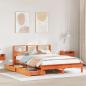 Preview: ARDEBO.de - Massivholzbett mit Regal ohne Matratze Wachsbraun 160x200 cm