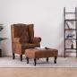 Preview: ARDEBO.de - Chesterfield-Sessel und Fu?hocker Braun Wildleder-Optik