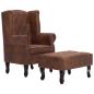 Preview: Chesterfield-Sessel und Fu?hocker Braun Wildleder-Optik