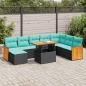 Preview: ARDEBO.de - 11-tlg. Garten-Sofagarnitur mit Kissen Schwarz Poly Rattan
