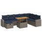 Preview: 9-tlg. Garten-Sofagarnitur mit Kissen Grau Poly Rattan Akazie