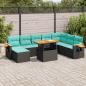 Preview: ARDEBO.de - 10-tlg. Garten-Sofagarnitur mit Kissen Schwarz Poly Rattan
