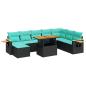 Preview: 10-tlg. Garten-Sofagarnitur mit Kissen Schwarz Poly Rattan