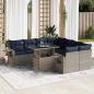 Preview: ARDEBO.de - 9-tlg. Garten-Sofagarnitur mit Kissen Grau Poly Rattan