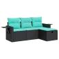 Preview: 4-tlg. Garten-Sofagarnitur mit Kissen Schwarz Poly Rattan