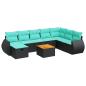 Preview: 9-tlg. Garten-Sofagarnitur mit Kissen Schwarz Poly Rattan