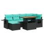 Preview: 7-tlg. Garten-Sofagarnitur mit Kissen Schwarz Poly Rattan