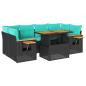 Preview: 7-tlg. Garten-Sofagarnitur mit Kissen Schwarz Poly Rattan