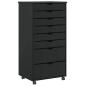Preview: Rollschrank mit Schubladen MOSS Schwarz Massivholz Kiefer