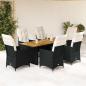 Preview: ARDEBO.de - 7-tlg. Garten-Essgruppe mit Kissen Schwarz Poly Rattan