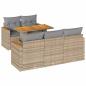 Preview: 6-tlg. Garten-Sofagarnitur mit Kissen Beige Poly Rattan Akazie