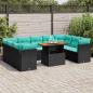 Preview: ARDEBO.de - 10-tlg. Garten-Sofagarnitur mit Kissen Schwarz Poly Rattan