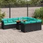 Preview: ARDEBO.de - 11-tlg. Garten-Sofagarnitur mit Kissen Schwarz Poly Rattan