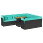 Preview: 11-tlg. Garten-Sofagarnitur mit Kissen Schwarz Poly Rattan