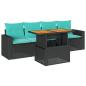 Preview: 5-tlg. Garten-Sofagarnitur mit Kissen Schwarz Poly Rattan