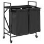 Preview: Wäschekorb 2 Fächer mit Rädern Schwarze Eiche