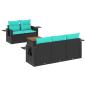 Preview: 6-teiliges Gartensofa-Set mit Kissen, schwarzes Polyrattan