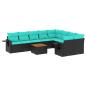 Preview: 10-teiliges Gartensofa-Set mit Kissen, schwarzes Polyrattan