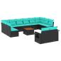 Preview: 13-teiliges Gartensofa-Set mit Kissen, schwarzes Polyrattan