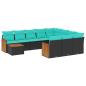 Preview: 11-teiliges Gartensofa-Set mit Kissen, schwarzes Polyrattan