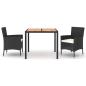 Preview: 3-tlg. Garten-Essgruppe mit Kissen Schwarz Poly Rattan