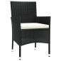Preview: 3-tlg. Garten-Essgruppe mit Kissen Schwarz Poly Rattan