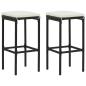 Preview: ARDEBO.de - Barhocker mit Kissen 2 Stk. Schwarz Poly Rattan