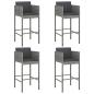 Preview: Barhocker 4 Stk. mit Kissen Grau Poly Rattan