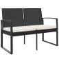 Preview: Gartenbank 2-Sitzer mit Kissen Schwarz PP-Rattan