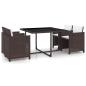 Preview: ARDEBO.de - 5-tlg. Garten-Essgruppe mit Auflagen Poly Rattan Braun