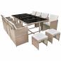 Preview: 13-tlg. Garten-Essgruppe mit Auflagen Poly Rattan Beige