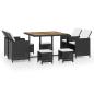 Preview: 9-tlg. Garten-Essgruppe Poly Rattan Akazienholz Schwarz