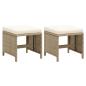 Preview: ARDEBO.de - Gartenhocker 2 Stk. mit Sitzkissen Poly Rattan Beige