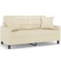 Preview: 2-Sitzer-Sofa mit Zierkissen Creme 140 cm Kunstleder