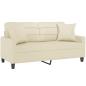Preview: 2-Sitzer-Sofa mit Zierkissen Creme 140 cm Kunstleder