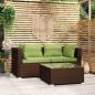 Preview: ARDEBO.de - 3-tlg. Garten-Lounge-Set mit Kissen Braun Poly Rattan