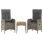 Preview: 3-tlg. Garten-Lounge-Set mit Kissen Grau Poly Rattan