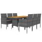 Preview: 7-tlg. Garten-Essgruppe Poly Rattan Grau