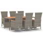 Preview: 7-tlg. Garten-Essgruppe mit Kissen Grau Poly Rattan