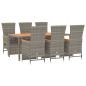 Preview: 7-tlg. Garten-Essgruppe mit Kissen Grau Poly Rattan