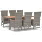Preview: 7-tlg. Garten-Essgruppe mit Kissen Grau Poly Rattan